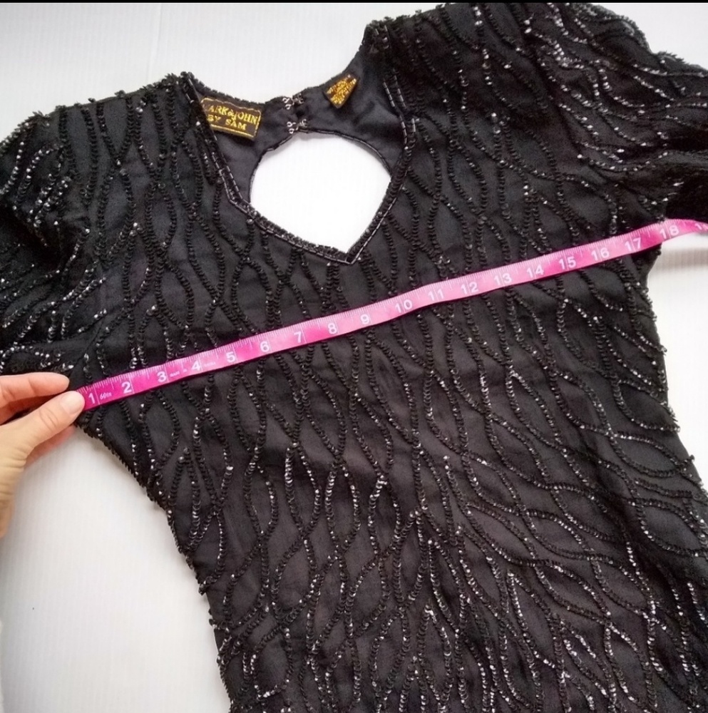 VINTAGE sequined beaded silk little black sheath dress deadstock - Picture 3 of 12